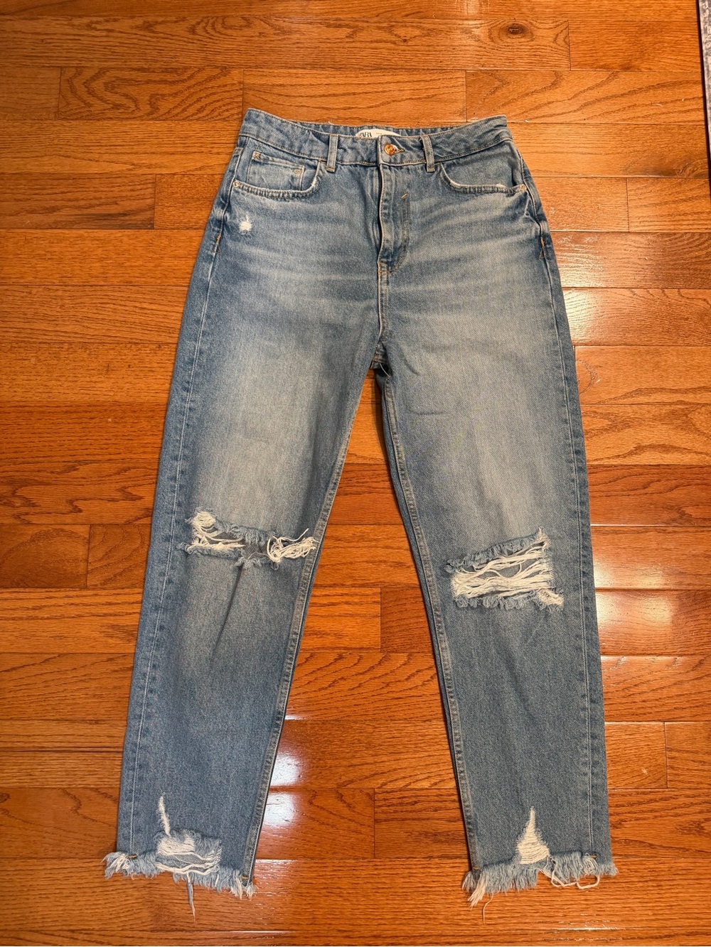 Zara Light Blue Distressed Boyfriend Jeans